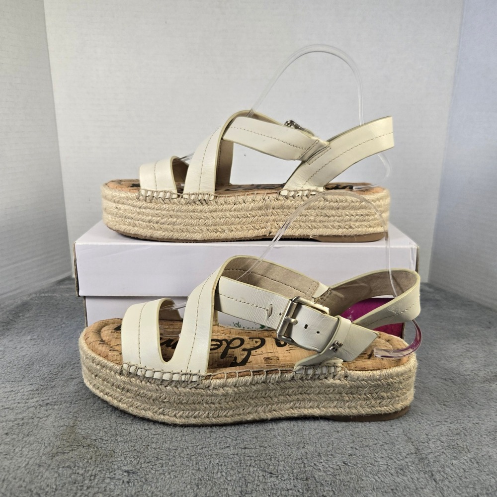 Sam‎ Edelman Aisling Leather Espadrille Platform Sandals Cream Ivory Womens 9M